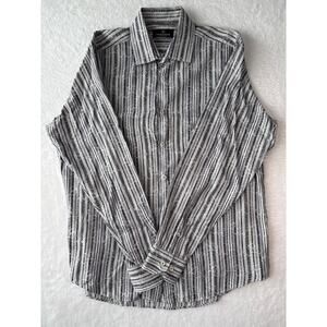 Bugatchi Uomo Shirt Men Size Large Black Paisley Stripe 100% Cotton Button Down